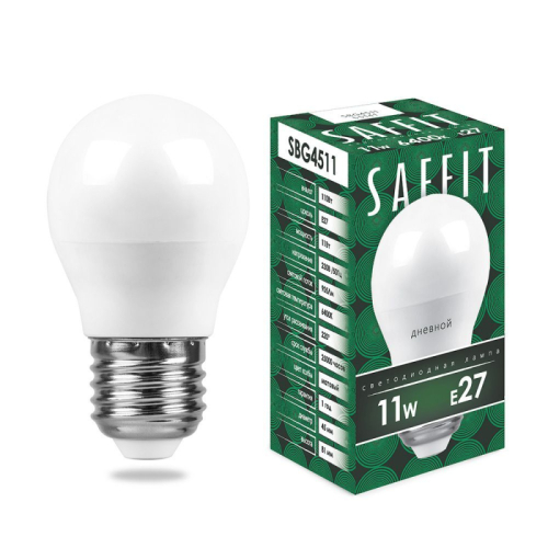 Лампа светодиодная Saffit SBG4511 шар E27 11W 6400K 55141 изображение в интернет-магазине Cramer Light