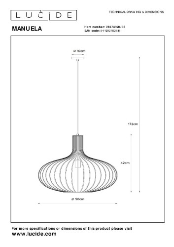 Подвесной светильник Lucide Manuela 78374/50/33 изображение в интернет-магазине Cramer Light фото 4