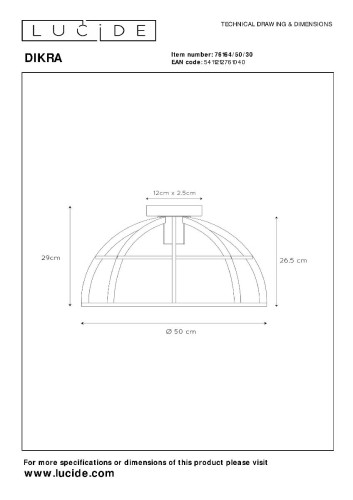 Потолочный светильник Lucide Dikra 76164/50/30 изображение в интернет-магазине Cramer Light фото 3