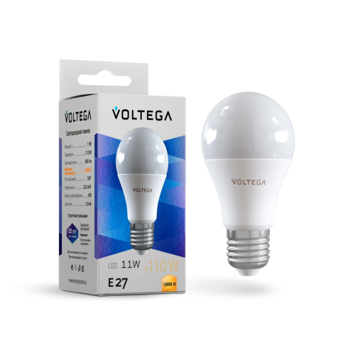 Лампа светодиодная Voltega E27 11W 3000K груша 7245 изображение в интернет-магазине Cramer Light