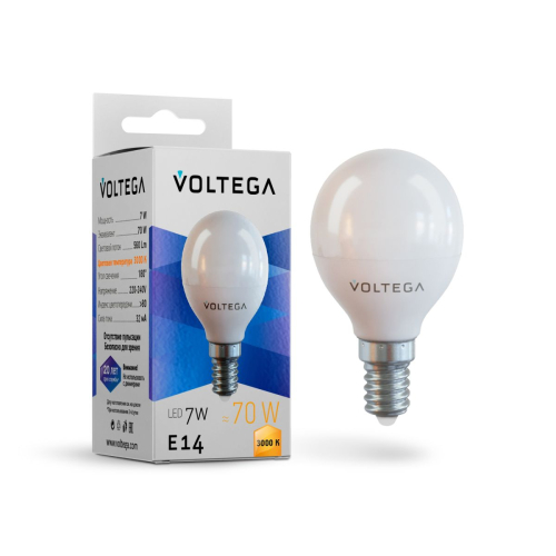 Лампа светодиодная Voltega E14 7W 3000K шар 7242 изображение в интернет-магазине Cramer Light
