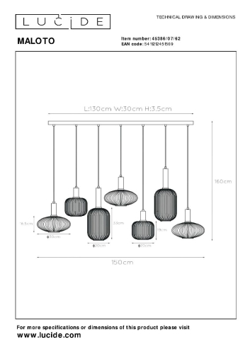 Подвесная люстра Lucide Maloto 45386/07/62 изображение в интернет-магазине Cramer Light фото 8