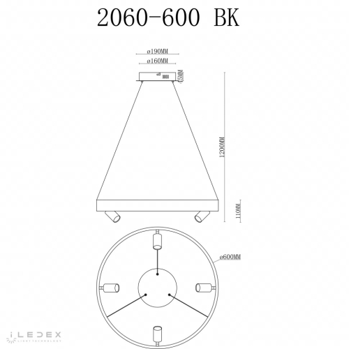 Подвесная люстра iLedex Vision 2060-D600 BK изображение в интернет-магазине Cramer Light фото 2