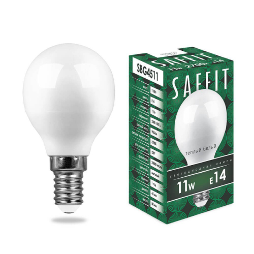 Лампа светодиодная Saffit SBG4511 шар E14 11W 2700K 55136 изображение в интернет-магазине Cramer Light