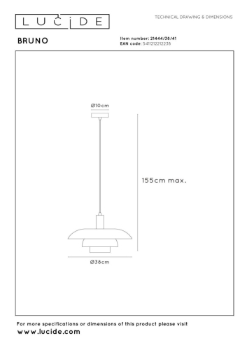 Подвесной светильник Lucide Bruno 21444/38/41 изображение в интернет-магазине Cramer Light фото 4
