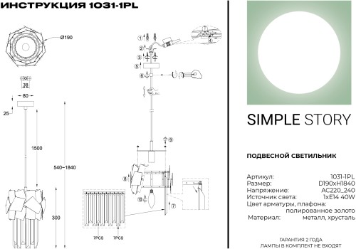 Подвесной светильник Simple Story 1031-1PL изображение в интернет-магазине Cramer Light фото 2