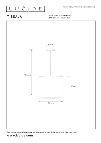 Подвесной светильник Lucide Tissaja 06428/01/31 изображение в интернет-магазине Cramer Light фото 4