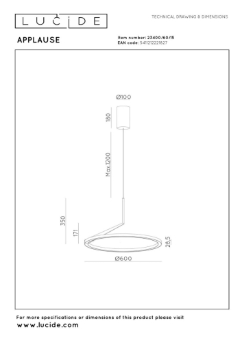 Подвесной светильник Lucide Applause 23400/60/15 изображение в интернет-магазине Cramer Light фото 14