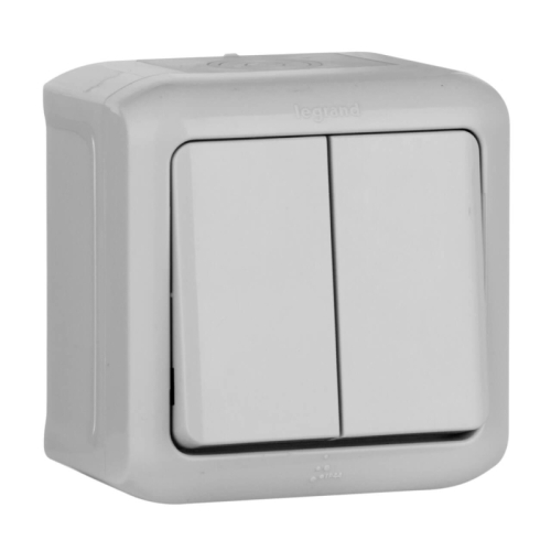 Выключатель двухклавишный Legrand Quteo 10A 250V IP44 серый 782332 дополнительное фото