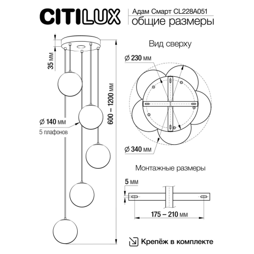 Подвесной светильник Citilux Адам Смарт CL228A051 изображение в интернет-магазине Cramer Light фото 5