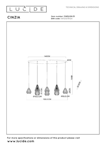 Подвесной светильник Lucide Cinzia 13452/08/31 изображение в интернет-магазине Cramer Light фото 6