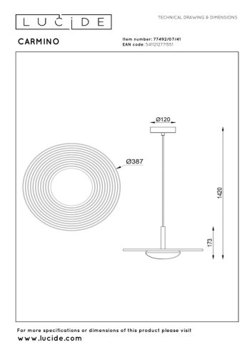 Подвесной светильник Lucide Carmino 77492/07/41 изображение в интернет-магазине Cramer Light фото 3