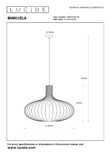 Подвесной светильник Lucide Manuela 78374/50/33 изображение в интернет-магазине Cramer Light фото 4