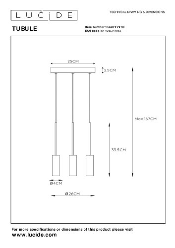 Подвесной светильник Lucide Tubule 24401/21/30 изображение в интернет-магазине Cramer Light фото 6