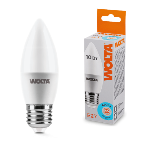Светодиодная лампа WOLTA 10Вт 6500K E27 свеча матовая 25WC10E27 изображение в интернет-магазине Cramer Light