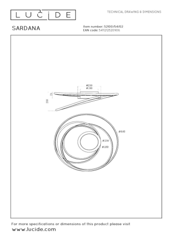 Потолочный светильник Lucide Sardana 52100/54/02 изображение в интернет-магазине Cramer Light фото 8