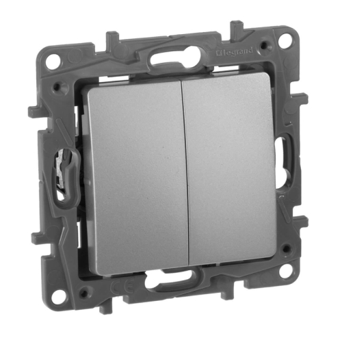 Переключатель двухклавишный Legrand Etika 10A 250V алюминий 672412 дополнительное фото