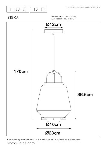 Подвесной светильник Lucide Siska 45403/01/65 изображение в интернет-магазине Cramer Light фото 7