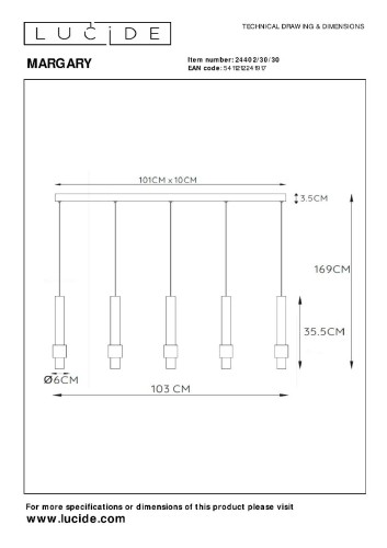 Подвесной светильник Lucide Margary 24402/30/30 изображение в интернет-магазине Cramer Light фото 6