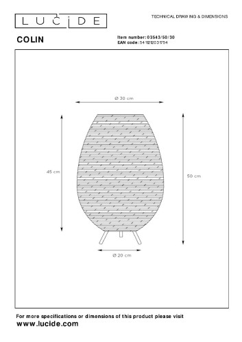 Настольная лампа Lucide Colin 03543/50/30 изображение в интернет-магазине Cramer Light фото 3