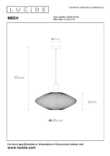 Подвесной светильник Lucide Mesh 21423/45/02 изображение в интернет-магазине Cramer Light фото 5