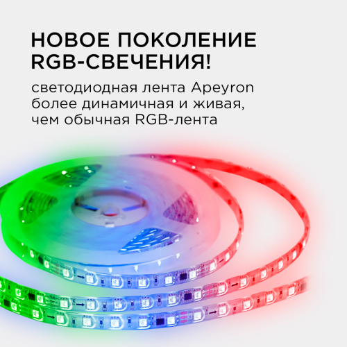 Комплект адресной светодиодной ленты Apeyron 24В 14,4Вт/м smd5050 60д/м IP65 5м RGB (адаптер питания, контроллер) 10-96 изображение в интернет-магазине Cramer Light фото 2