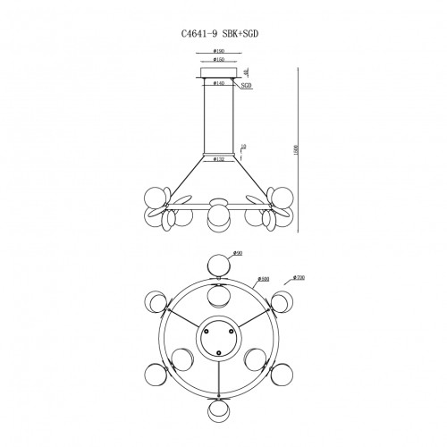 Подвесная люстра iLedex Savage C4641-9 MBK+SGD изображение в интернет-магазине Cramer Light фото 2