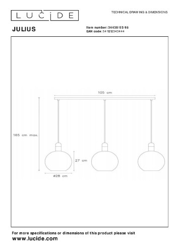 Подвесной светильник Lucide Julius 34438/03/65 изображение в интернет-магазине Cramer Light фото 4