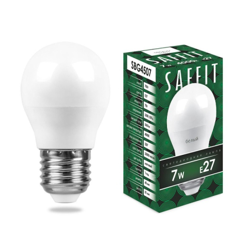 Лампа светодиодная Saffit SBG4507 шар E27 7W 4000K 55037 изображение в интернет-магазине Cramer Light
