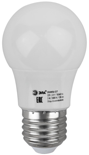 Лампа светодиодная Эра E27 3W 3000K ERAW50-E27 Б0049582 изображение в интернет-магазине Cramer Light фото 3
