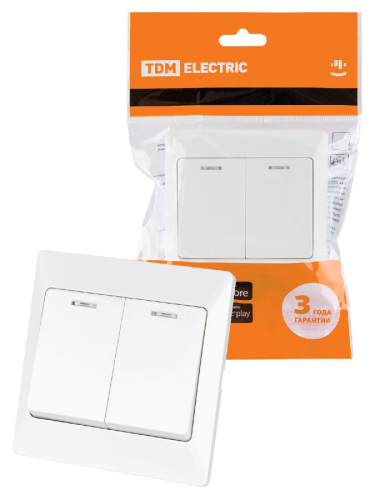 Выключатель двухклавишный с подсветкой Ильмень TDM Electric SQ1823-0004 дополнительное фото