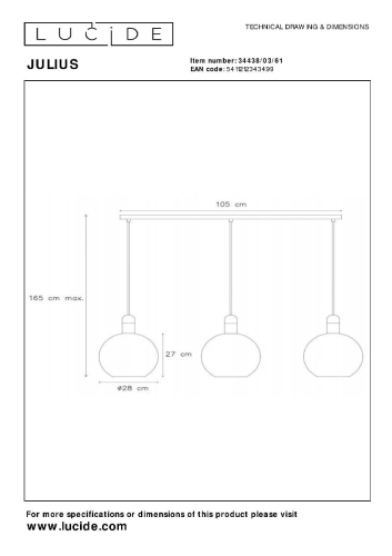 Подвесной светильник Lucide Julius 34438/03/61 изображение в интернет-магазине Cramer Light фото 6