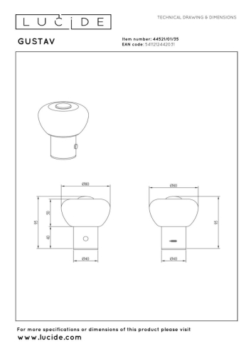 Настольная лампа Lucide Gustav 44521/01/35 изображение в интернет-магазине Cramer Light фото 6