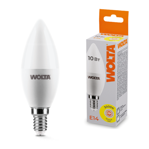 Светодиодная лампа WOLTA 10Вт 3000K E14 свеча матовая 25YC10E14 изображение в интернет-магазине Cramer Light