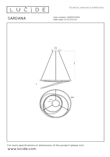 Подвесной светильник Lucide Sardana 52400/74/02 изображение в интернет-магазине Cramer Light фото 11