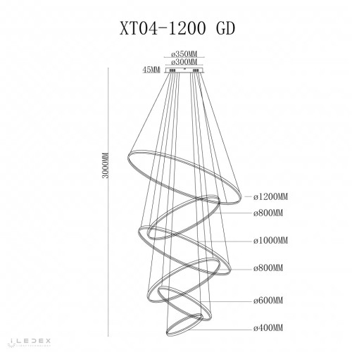 Подвесная люстра iLedex Axis XT04-D1200 GD изображение в интернет-магазине Cramer Light фото 2