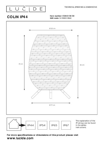 Настольная лампа Lucide Colin 03843/36/30 изображение в интернет-магазине Cramer Light фото 6