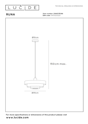 Подвесной светильник Lucide Runa 21443/35/66 изображение в интернет-магазине Cramer Light фото 4