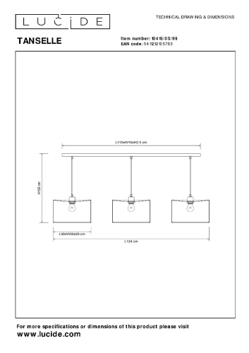 Подвесной светильник Lucide Tanselle 10415/03/99 изображение в интернет-магазине Cramer Light фото 8