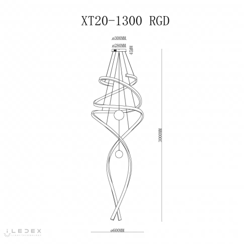Подвесная люстра iLedex Axis XT20-1300 RGD изображение в интернет-магазине Cramer Light фото 2