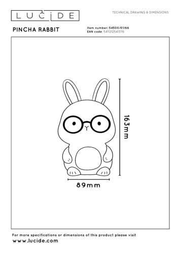Настольная лампа Lucide Pincha Rabbit 54500/01/66 изображение в интернет-магазине Cramer Light фото 12