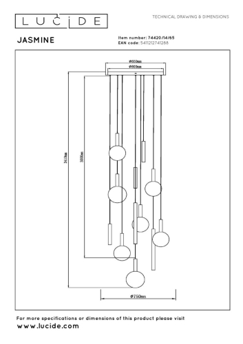 Подвесной светильник Lucide Jasmine 74420/14/65 изображение в интернет-магазине Cramer Light фото 9