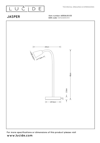 Настольная лампа Lucide Jasper 65506/01/33 изображение в интернет-магазине Cramer Light фото 4