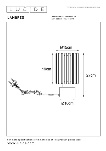 Настольная лампа Lucide Lambres 45510/01/30 изображение в интернет-магазине Cramer Light фото 6