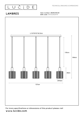 Подвесной светильник Lucide Lambres 45410/05/41 изображение в интернет-магазине Cramer Light фото 8