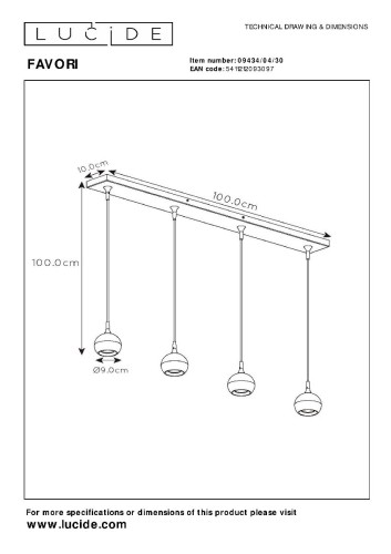 Подвесной светильник Lucide Favori 09434/04/30 изображение в интернет-магазине Cramer Light фото 4