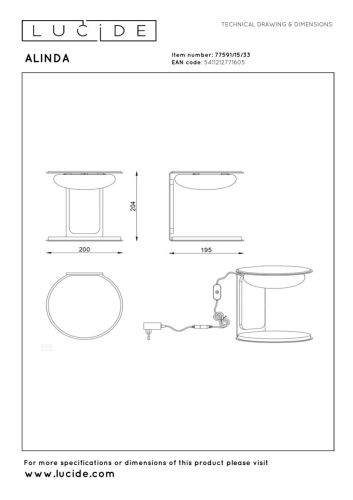 Настольная лампа Lucide Alinda 77591/15/33 изображение в интернет-магазине Cramer Light фото 6