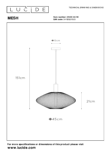 Подвесной светильник Lucide Mesh 21423/45/30 изображение в интернет-магазине Cramer Light фото 7