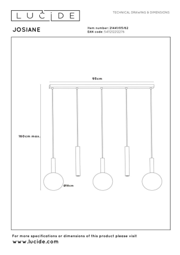 Подвесной светильник Lucide Josiane 21441/05/62 изображение в интернет-магазине Cramer Light фото 5