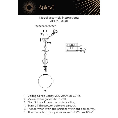 Подвесной светильник Aployt Gracia APL.751.06.01 изображение в интернет-магазине Cramer Light фото 2